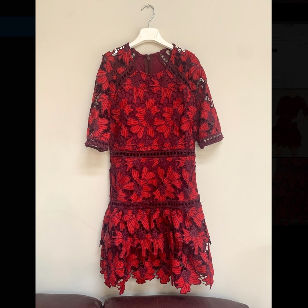 Lace Red Ruffle Dress - Picture 3 of 7